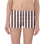 Vertical Stripes - White and Auburn Brown Reversible Boyleg Bikini Bottoms