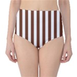 Vertical Stripes - White and Auburn Brown High-Waist Bikini Bottoms
