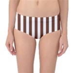 Vertical Stripes - White and Auburn Brown Mid-Waist Bikini Bottoms