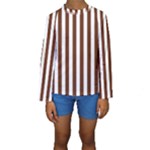 Vertical Stripes - White and Auburn Brown Kid s Long Sleeve Swimwear