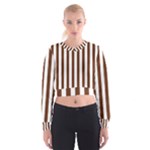 Vertical Stripes - White and Auburn Brown Women s Cropped Sweatshirt