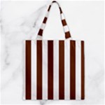 Vertical Stripes - White and Auburn Brown Zipper Grocery Tote Bag