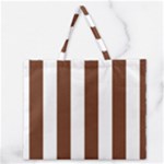 Vertical Stripes - White and Auburn Brown Zipper Large Tote Bag