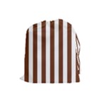 Vertical Stripes - White and Auburn Brown Drawstring Pouch (L)