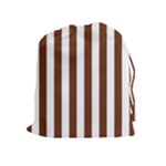 Vertical Stripes - White and Auburn Brown Drawstring Pouch (XL)