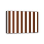 Vertical Stripes - White and Auburn Brown Mini Canvas 6  x 4  (Stretched)