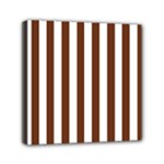 Vertical Stripes - White and Auburn Brown Mini Canvas 6  x 6  (Stretched)