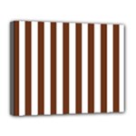 Vertical Stripes - White and Auburn Brown Canvas 14  x 11  (Stretched)