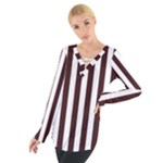 Vertical Stripes - White and Dark Sienna Brown Women s Tie Up Tee
