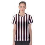Vertical Stripes - White and Dark Sienna Brown Women s Sport Mesh Tee