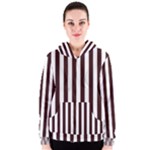 Vertical Stripes - White and Dark Sienna Brown Women s Zipper Hoodie