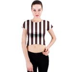 Vertical Stripes - White and Dark Sienna Brown Crew Neck Crop Top