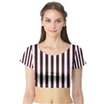 Vertical Stripes - White and Dark Sienna Brown Short Sleeve Crop Top (Tight Fit)