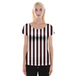 Vertical Stripes - White and Dark Sienna Brown Women s Cap Sleeve Top