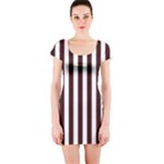Vertical Stripes - White and Dark Sienna Brown Short Sleeve Bodycon Dress