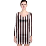 Vertical Stripes - White and Dark Sienna Brown Long Sleeve Bodycon Dress