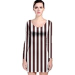 Vertical Stripes - White and Dark Sienna Brown Long Sleeve Velvet Bodycon Dress
