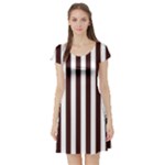 Vertical Stripes - White and Dark Sienna Brown Short Sleeve Skater Dress