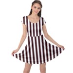 Vertical Stripes - White and Dark Sienna Brown Cap Sleeve Dress