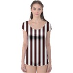 Vertical Stripes - White and Dark Sienna Brown Boyleg Leotard (Ladies)