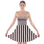 Vertical Stripes - White and Dark Sienna Brown Strapless Bra Top Dress