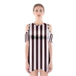 Vertical Stripes - White and Dark Sienna Brown Women s Cutout Shoulder Dress