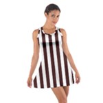 Vertical Stripes - White and Dark Sienna Brown Cotton Racerback Dress