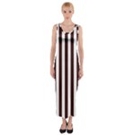 Vertical Stripes - White and Dark Sienna Brown Fitted Maxi Dress