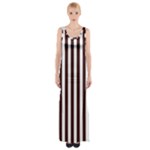 Vertical Stripes - White and Dark Sienna Brown Maxi Thigh Split Dress
