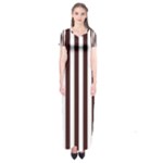 Vertical Stripes - White and Dark Sienna Brown Short Sleeve Maxi Dress