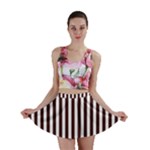 Vertical Stripes - White and Dark Sienna Brown Mini Skirt