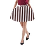 Vertical Stripes - White and Dark Sienna Brown A-Line Pocket Skirt