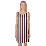 Vertical Stripes - White and Dark Sienna Brown Sleeveless Satin Nightdress