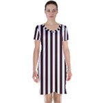 Vertical Stripes - White and Dark Sienna Brown Short Sleeve Nightdress
