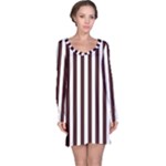 Vertical Stripes - White and Dark Sienna Brown Long Sleeve Nightdress