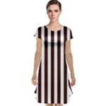 Vertical Stripes - White and Dark Sienna Brown Cap Sleeve Nightdress