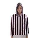 Vertical Stripes - White and Dark Sienna Brown Hooded Wind Breaker (Women)