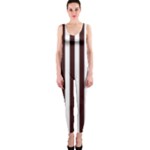 Vertical Stripes - White and Dark Sienna Brown OnePiece Catsuit