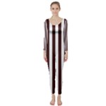 Vertical Stripes - White and Dark Sienna Brown Long Sleeve Catsuit