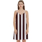 Vertical Stripes - White and Dark Sienna Brown Women s Reversible Sports Bra with Border