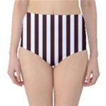 Vertical Stripes - White and Dark Sienna Brown High-Waist Bikini Bottoms