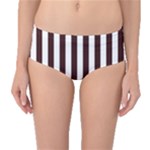 Vertical Stripes - White and Dark Sienna Brown Mid-Waist Bikini Bottoms