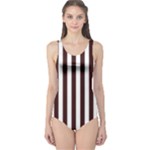 Vertical Stripes - White and Dark Sienna Brown One Piece Swimsuit