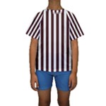 Vertical Stripes - White and Dark Sienna Brown Kid s Short Sleeve Swimwear