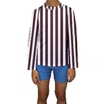 Vertical Stripes - White and Dark Sienna Brown Kid s Long Sleeve Swimwear