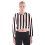 Vertical Stripes - White and Dark Sienna Brown Women s Cropped Sweatshirt