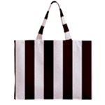 Vertical Stripes - White and Dark Sienna Brown Zipper Mini Tote Bag