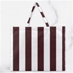 Vertical Stripes - White and Dark Sienna Brown Zipper Large Tote Bag