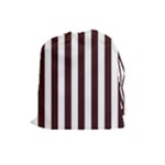 Vertical Stripes - White and Dark Sienna Brown Drawstring Pouch (L)