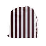 Vertical Stripes - White and Dark Sienna Brown Drawstring Pouch (XL)